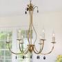 ISURAUL Large Chandelier for Dining Rooms, Antique Gold Light Fixture with Ten Crystal Pendants for Bedroom, Foyer, Kitchen and Living Room (6 Lights, 23’’ X 23’’ X 24’’)