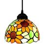 LITFAD Elegant Tiffany Style Pendant Light with Oversize Sunflower Pattern One-Light LED Ceiling Hanging Pendant Lamp Chandelier for Kitchen Island Dining Room Restaurant - A