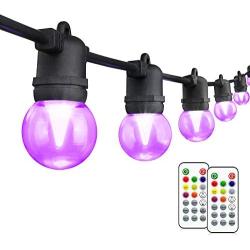 48FT RGB Outdoor Cafe Lights of String, Colored Dimmable LED String Light, with 15+3 G45 Edison Bulbs Dimmable, 2 Remote Controls, Waterproof & Shatterproof for Patio, Backyard and Garden