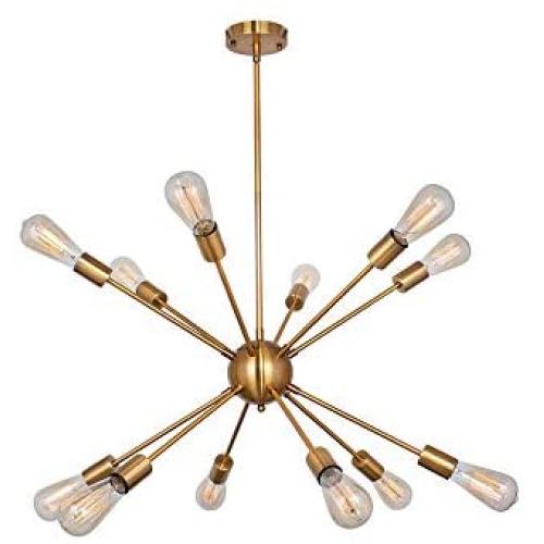 YHYSTL Modern Sputnik Chandelier Vintage Brushed Brass Ceiling Light Fixture Industrial Pendant Lighting for Dining Room Kitchen Living Room Bedroom Brass 12 Lights