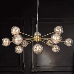MEEROSEE Sputnik Chandeliers Modern Glass Bubble Chandelier Wired Aluminum Pendant Lighting W37.4'' 12-Light Brushed Brass Ceiling Fixture for Dining Room Foyer Kitchen Island Bedroom Living