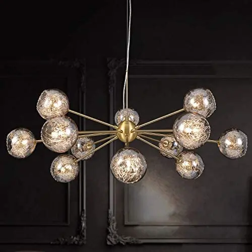 MEEROSEE Sputnik Chandeliers Modern Glass Bubble Chandelier Wired Aluminum Pendant Lighting W37.4'' 12-Light Brushed Brass Ceiling Fixture for Dining Room Foyer Kitchen Island Bedroom Living