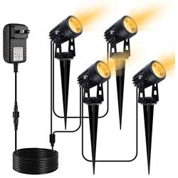 VOLISUN Spotlights Outdoor Landscape Lights with Transformer,66ft Cable IP65 Waterproof 12V Low Voltage with Stakes Warm White Landscape Lighting for Outdoor Garden Yard （4-in-1）