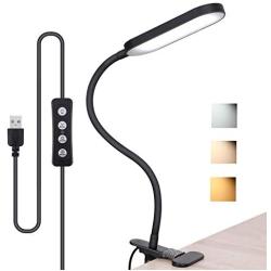 Clamp Desk Lamp HARMIEY Clip On Reading Light 54 LED Eye-Care Dimmable Desk Clamp Lamp with 3 Color Temperature Brightness Adjustable Flexible Gooseneck Bed Light for Study (Black)