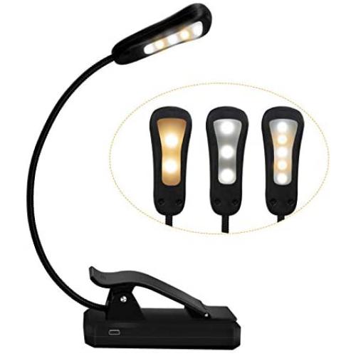 Book Light - Rechargeable Reading Lights for Books in Bed with 3 Colors and 9 Brightness, LED Book Reading Light with Clip for Kids, USB Reading Light for Bed, Sofa, Music Stand, Office, Travel