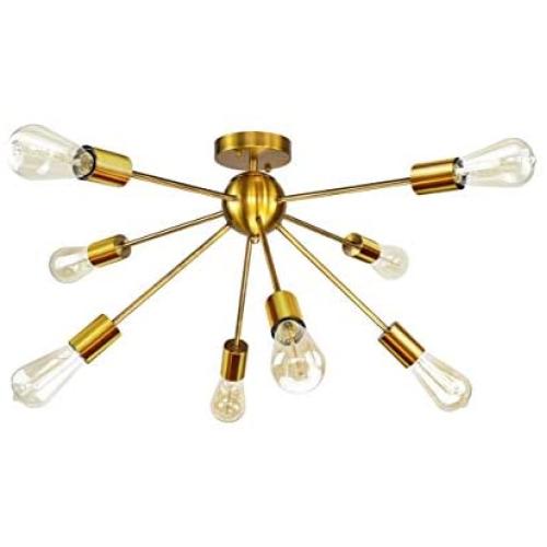 LMSOD 8-Light Sputnik Chandelier Gold Semi Flush Mount Ceiling Light Modern Pendant Light for Dining Room Kitchen Living Room Bedroom