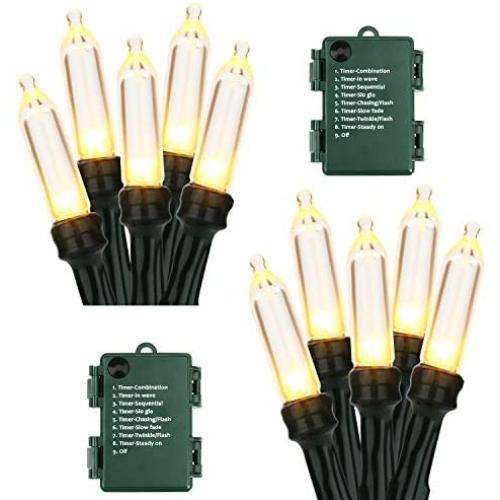 BrizLabs Battery Christmas Lights, 17.94ft 50 LED Warm White Christmas Lights, Green Wire Christmas String Light Indoor/Outdoor, 8 Modes Decorative Holiday Light for Xmas Tree, Wreath, Wedding, 2 Sets