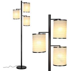 Brightech Liam - Asian Lantern Shade Tree LED Floor Lamp - Tall Free Standing Pole with 3 LED Light Bulbs - Contemporary Bright Reading Lamp for Living Room, Office - Black