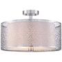 W17-1/4''H11-3/4'' Chrome Square Iron net Industrial Semi Flush Mount Off White Fabric Shade, Farmhouse Ceiling Entry Light, 2-Lights Pendant Kitchen Island Dining Room Bedroom Foyer Hallway Front Door