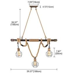 BAYCHEER Multi-Light Natural Rope Pendant Lights Chandelier Celling Lamp Hanging Light Fixture with Cage Guard for Indoor Warehouse Barn in Dark Bronze use 3 E26 Bulbs