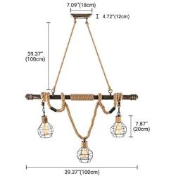 BAYCHEER Multi-Light Natural Rope Pendant Lights Chandelier Celling Lamp Hanging Light Fixture with Cage Guard for Indoor Warehouse Barn in Dark Bronze use 3 E26 Bulbs