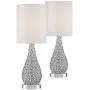 Kasey Modern Accent Table Lamps Set of 2 Crystal Bead Silver Gourd White Drum Shade for Living Room Family Bedroom Bedside - Possini Euro Design