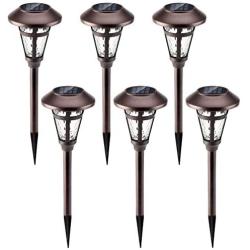 GIGALUMI 6 Pcs Solar Lights Outdoor, Bronze Finshed, Glass Lamp, Waterproof Led Solar Lights for Lawn, Patio, Yard, Garden, Pathway, Walkway and Driveway