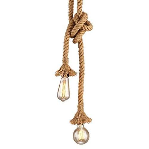 Vintage Ceiling Light Pendant Light Hemp Rope Retro Hemp Rope 2 Heads E26 E27 Socket for Restaurant Cafe Living Room 6.5ft 200cm