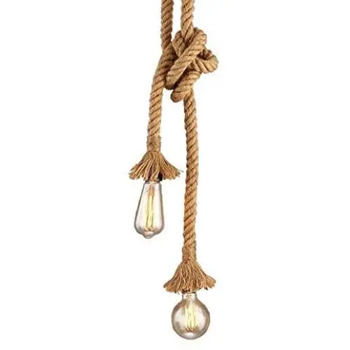Vintage Ceiling Light Pendant Light Hemp Rope Retro Hemp Rope 2 Heads E26 E27 Socket for Restaurant Cafe Living Room 6.5ft 200cm