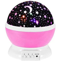 Kearui Toys for 1-3 Year Old Girls, Night Lights for Kids with Projector 360 Degree Rotation , 4 LED Bulbs 9 Light Color Changing USB Cable, Best Gifts for 6-10 Year Old Boys or Girls (Pink)