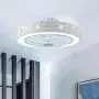 LITFAD 23.5'' Wide Dimmable Ceiling Fan Lighting Metal Round Flush Mount Light Modern Simple Dining Room LED Hanging Ceiling Fan Lamp with Remote Adjustable Speed for Hotel Kids Bedroom - White