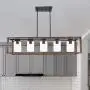 VINLUZ Wood Chandeliers Farmhouse Rectangle Pendant 5 Light Natural Wooden Frame Clear Glass Shade Modern Dining Room Lighting Black Walnut Color Industrial Kitchen Island Foyer Light Fixture Hanging