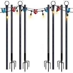 SURNIE String Light Poles Outdoor 9ft 4 Prong Fork Stainless Steel Light Pole Patio Lights Christmas Light Pole Garden Wedding Cafe Patio Party Backyard Terrace Decoration 4 Pack