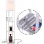 Brightech Maxwell Charger - Shelf Floor Lamp with USB Charging Ports & Electric Outlet - Tall & Narrow Tower Nightstand for Bedroom - Modern, Asian End Table with Light Attached - White