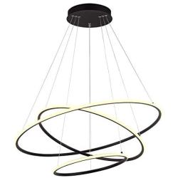 Royal Pearl Modern Circular Led Chandelier Adjustable Hanging Light Three Ring Collection Contemporary Ceiling Pendant Light H47'' X L32'' x W32''