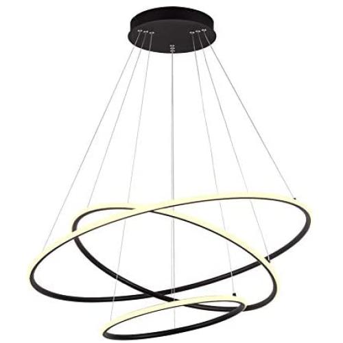 Royal Pearl Modern 3-Ring LED Chandelier Dimmable Contemporary Ceiling Light LED Pendant Light for Dinning Room, Living Room, Warm White, Black