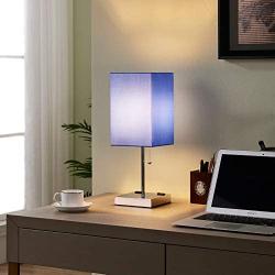 Table Lamp with Outlet, Aooshine Bedside Lamp with Dual 2-Pin Charging Ports, Deep Blue Shade & Sliver Base, Nightstand Lamp Suitable for Bedroom, Living-Room, Office