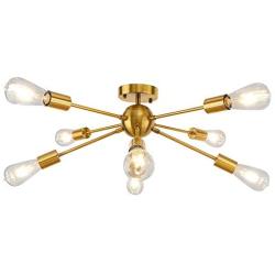 LynPon Sputnik Chandelier 8 Light Mid Century Gold Electroplated Brass Industrial Vintage Ceiling Light Fixture for Kitchen Dining Room Bedroom Hallway Lighting