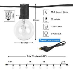 Hixidion Outdoor String Lights 60ft Globe Patio Lights with Great Waterproof Stand-UL Listed and Warm White (6 Spare) Edison Glass Bulb,for Backyard Lights, Bistro Lights,Cafe patip Lights,Porch