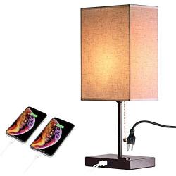 USB Bedside Table Lamp with 4 USB Charging Ports, Bronze Nightstand Lamp, Thicken Stable Base, Convenient Pull Chain for Bedroom Living Room (Bronze)