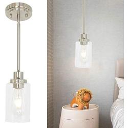 MELUCEE Mini Pendant Lights Brushed Nickel 1-Light with Clear Glass Shade, Contemporary Modern Light Fixtures Ceiling Hanging for Dining Room Kitchen Island Sink