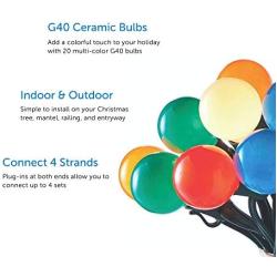 NOMA Heritage Incandescent G40 Novelty Globe Christmas Lights | 20 Multi-Color Bulbs | 20-Foot String Light | Indoor & Outdoor