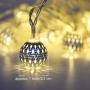 LED Globe String Lights, Decorative Moroccan Orb, 40 Silver Metal Balls, Bright Warm Light, Battery Powered, for Indoor and Outdoor, 16ft