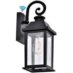 Dusk to Dawn Sensor Outdoor Wall Lantern, Exterior Wall Sconce Lights Fixture, Waterproof Anti-Rust Matte Black Porch Wall Light, Wall Mount Light with Glass Shade for Patio (Bulb Not Included)