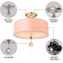 LITFAD Modern LED Ceiling Lamp Grand White Fabric Drum Shade Semi Flush Ceiling Lights Adorned with Polished Chrome Finish Iron Base and Clear Crystal Ball Pendant Light for Hotel Bedroom Living Room
