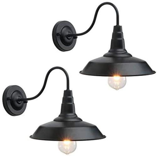 CeilSong Black Gooseneck Wall Sconces, Set of 2 Industrial Bathroom Vanity Lights, Farmhouse Vintage Wall Light Fixtures, Metal Barn Warehouse Wall Lamp for Living Room