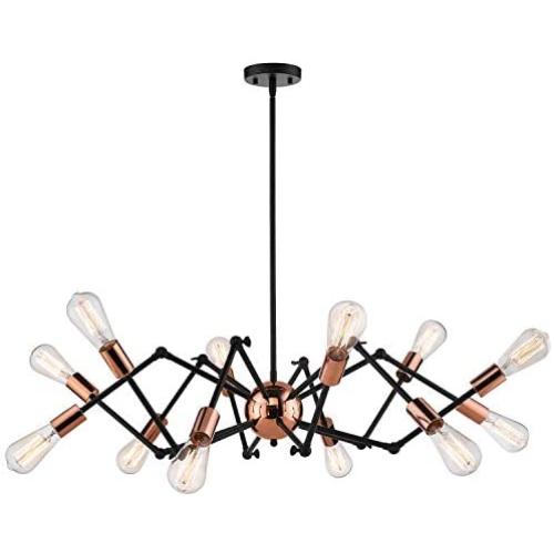 Jazava Industrial Sputnik Chandelier, 12-Lights Modern Pendant Light for Farmhouse, Hanging Light Fixture, Adjustable Swing Arms, Black and Rose Gold Finish