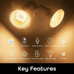 Geeni LUX Smart Floodlight, White – Outdoor 2700K-6500K Dimmable LED Bulb, E26, PAR38, 11W, 1000 Lumens – No Hub Compatible with Alexa, Google Assistant, Requires 2.4 GHz Wi-Fi, 2 Pack