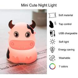 Night Light for Kids, AVEKI Portable Tap Control Rechargeable Nightlight Lamp , Color Changing, Silicone Cute Muti Color Cow Night Lamp Bedroom Decor for Infant or Toddler (Cows-USB)