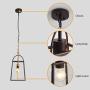 NEWSEE Vintage Pendant Light Industrial Iron Lantern Hanging Lighting Fixture Adjustable Height Metal Cage Chandelier Clear Glass for Dining Room Kitchen Island Farmhouse Entryway (Pendant 1 Light)
