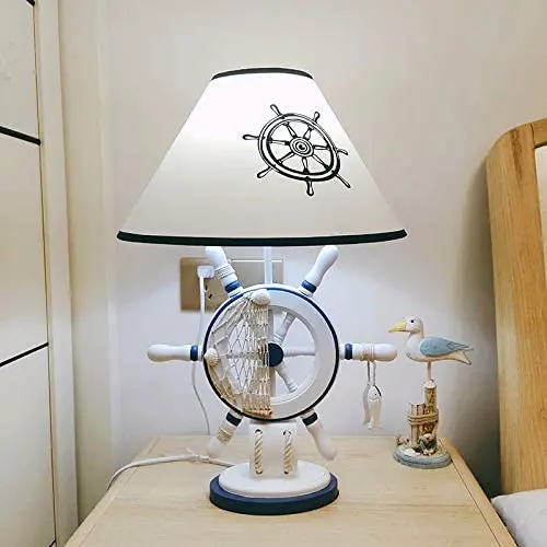 LITFAD White Tapered Nightstand Lamp Kids 1 Light Fabric Table Lighting Modern Creative Bedside Table Lamp Reading Light with Rudder Base for Bedroom Kids Room Office - B LITFAD White Tapered Nightstand Lamp Kids 1 Light Fabric Table Lighting Modern Creative Bedside Table Lamp Reading Light with Rudder Base for Bedroom Kids Room Office - B
