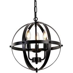 Globe Pendant Lights 3 Lamp Chandelier Black Rural Style Retro Rustic Industrial Vintage Ceiling Light Fixture with Metal Spherical lamp for Dining Room, Porch, Kitchen Island Dining Table Farmhouse