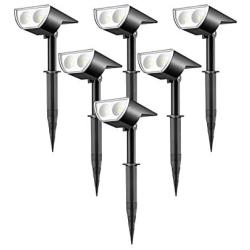 Linkind 12 LEDs Landscape Solar Spotlights, 350LM, 6500K Daylight White, 2-in-1 Outdoor Solar Powered Garden Lights, Dusk-to-Dawn IP67 Waterproof for Garden Yard Patio Driveway Porch, 6-Pack