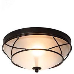 Loclgpm 2 Light Glass Black Finish Semi-Flush Mount Ceiling Light, Vintage Ceiling Fixture for Bedroom, Hallway, Kitchen, Bar