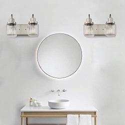 YAOHONG 2-Lights Wall Light / Bathroom Vanity Light, Industrial Wall Sconce in Satin Nickel with Clear Glass Shades Wall Mount Light Fixtures for Living Room Bathroom Kitchen