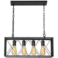 Industrial Kitchen Island Pendant Lighting, Pynsseu Rectangular Vintage Rustic 4-Light Hanging Pendant Light Fixtures for Kitchen Farmhouse, Bar, Dinning Room