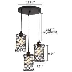 3-Lights Chandelier,Black Metal Ceiling Light Fixture,Rural Lighting for Farmhouse Kitchen Island Dining Room Living Room