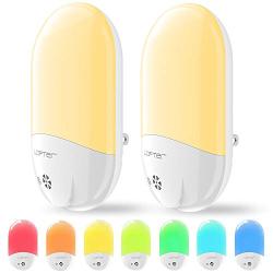 Plug-in Night Light for Kids, Compact RGB Color Changeable LED Night Lamp with Dusk to Dawn Sensor, Warm White Night Lighting for Baby Room, Bedroom, Hallway, Kitchen, Bathroom, Stairs (2 Pack)