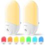 Plug-in Night Light for Kids, Compact RGB Color Changeable LED Night Lamp with Dusk to Dawn Sensor, Warm White Night Lighting for Baby Room, Bedroom, Hallway, Kitchen, Bathroom, Stairs (2 Pack)
