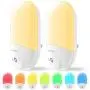Plug-in Night Light for Kids, Compact RGB Color Changeable LED Night Lamp with Dusk to Dawn Sensor, Warm White Night Lighting for Baby Room, Bedroom, Hallway, Kitchen, Bathroom, Stairs (2 Pack)